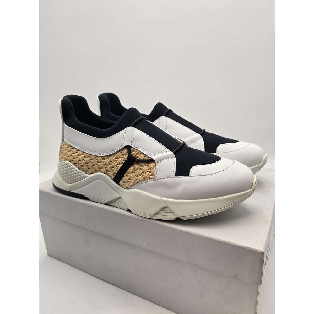 Clergerie SALVY Shoes Mens Size 10 White Black Woven Slip On Leather Sneaker New